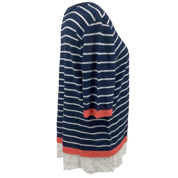 Christopher & Banks Thin Knit 3/4 Sleeve Blue White Stripe Sweater Size Large - Picture 5 of 7